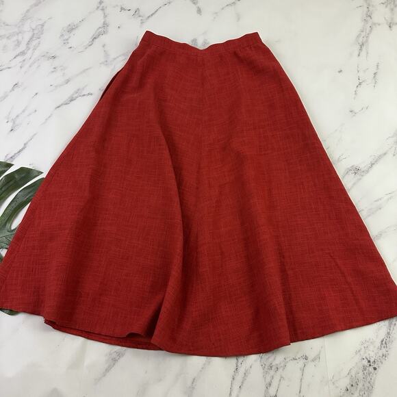 Vintage 80s Womens A-Line Skirt Size 40 M Red Linen Blend Button Front Pockets - Picture 9 of 12